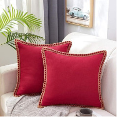 MERNETTE 2 gabali Burlap Linen Farmhouse Decor Square Cushion Cover Cushion Cover Home Dekorācijas Dekorācijas dīvāna dīvāna gultas krēslam 55x55cm (sarkans)