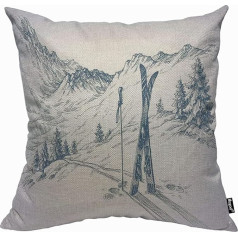 Mugod Blue White Winter Sketch Cushion Cover Vīrieši Sievietes Dekoratīvs dīvāns Krēsls Dīvāns 18x18 collu