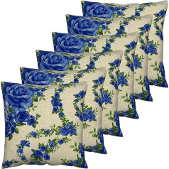 POSH WAVE 6 gab. apdrukāti ziedu spilvenu pārvalki 40x40cm ar neredzamu rāvējslēdzēju Square Polycotton Pillow Case Pack of 6 (Blue Branch)