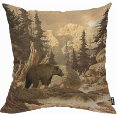 Mugod Grizzly Bear Wilderness Brook Canyon Mountain Nature Yellowstone Cushion Cover for Men Women Decorative Throw Pillow Case for Home Sofa Chair Couch 45x45cm