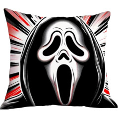 Ghostface Scream Scary šausmu filmu spilvenu pārvalks | Unikāls mājas dekors dāvanu ideja | 45 x 45 cm | Scream Black Red White