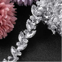 BBTO Bling Rhinestone Chain Trim Applique Crystal Flower Leaf Chain Sewing Trim Craft Bridal Costume Embellishment Chain Trim for Jewellery DIY Necklace Bags Wedding Parties (Silver, 6 Yards)