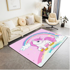 Vienradzis Paklājs 100 x 150 cm Bērni Meitenes Cute Vienradzis Dekoratīvs paklāju komplekts zēniem Meitenes Teens Cartoon Dreamy Horse Dzīvojamās istabas paklāji Rainbow Indoor Mat