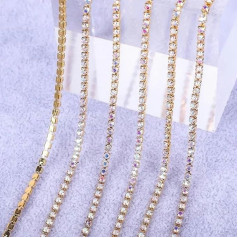 Crystal Glass Rhinestone Kaklarota ar krāsainu bāzi Šūt uz akmens kausa ķēdes Gule uz Rhinestone DIY aksesuāri AB ar zeltu 2mm 5 Yard