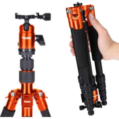 Rollei Compact Traveler No. 1 - lightweight travel tripod made of aluminum with a small pack size of only 31.5 cm, Arca Swiss compatible and incl. Ball head and tripod bag, orange