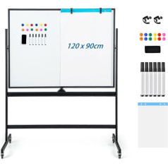 GOPLUS magnētiskā tāfele ar statīvu, divpusēja tāfele ar piederumu komplektu, sausa izdzēšamā, mobilā tāfele ar regulējamu augstumu, skolai, birojam, mājai (120 x 90 cm, melna)