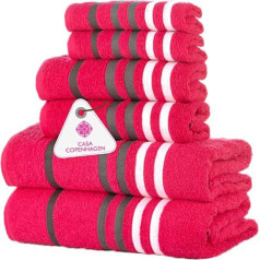 Casa Copenhagen Exotisches 6-teiliges Handtuch-Set, Rosa, 525 g/m², 2 Badetücher, 2 Handtücher, 2 Waschlappen aus weicher ägyptischer Baumwolle für Badezimmer, Küche und Dusche