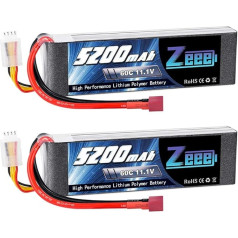 Zeee 3S LiPo akumulators 11.1 V 5200 mAh 60C RC akumulators ar Deans T savienotāju RC automašīnai RC kravas automašīnai RC kravas automašīnai RC laivai RC helikopteram kravas automašīnai Truggy RC hobijam 2 iepakojumi