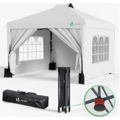 VOUNOT Pavillon 3x3m Wasserdicht Stabil Winterfest, Pop Up Faltpavillon mit 4 Seitenteilen und 6 Sandsäcke, Faltbar Partyzelt Gartenzelt Gartenpavillon inkl. Tasche, Weiß