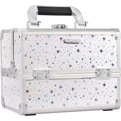 Joligrace Cosmetic Case Makeup Organiser Box Beauty Storage Train Case Vanity Box ar spoguli aizslēdzams ar atslēgu White Holographic Star, White Holographic Star