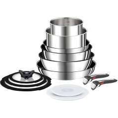 Tefal Ingenio Preference ON 13 gabalu pannu komplekts ar neslīdošu virsmu, indukcijas pannu komplekts, 24 un 28 cm pannas, 16 un 20 cm panna, 26 cm Wok panna, 24 cm sautēšanas panna, 16 un 20 cm stikla vāks,