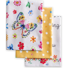 Maison d'Hermine Happy Florals 1 Sweety 100 % kokvilnas 3 daudzfunkcionālu virtuves dvieļu komplekts, mīksti absorbējoši tējas dvieļi, bāra dvieļi pavasarim / vasarai (50 cm x 70 cm)