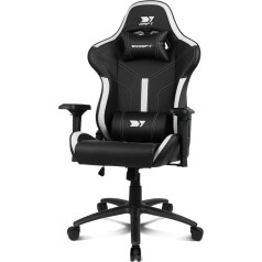 DRIFT GAMING krēsls DR350 -DR350BW - Profesionāls spēļu krēsls, ar mākslīgo apdari, 4D-Armlehnen, geräuscharme Rollen, Klasse 4 Kolben, Neigung, Lenden-/Halswirbelkissen, Farbe schwarz/weiß