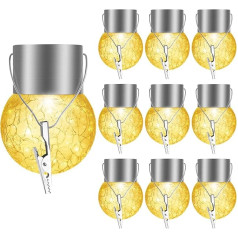 Herefun Saules lampas āra piekaramajiem gaismekļiem, 10 saules lampu iepakojums dārzam, LED saules gaismu piekaramie gaismekļi, saules pasaku gaismas spuldzes, saules stikla plaisas gaisma balkonam, terasei, ārtelpai, ārpus telpām