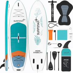 Surfstar piepūšamais SUP kajaks 320 x 86 x 15 cm, piepūšamās makšķerēšanas airu dēļi pieaugušajiem, piepūšamās SUP airu dēļi ar kameras stiprinājumu un kajaka sēdekli