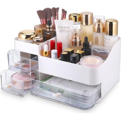 Kssvzz Makeup organizators ar 3 atvilktnēm, kosmētikas organizatora glabāšanas kosmētikas kaste izlietnēm, tualetes galda organizatora kaste guļamistabai, vannas istabai, liels kosmētikas organizators