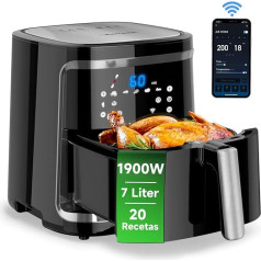 Aigostar Cube Smart Intelligent karstā gaisa fritēze, 1900 W, 7 litri, WiFi karstā gaisa fritēze, LED skārienekrāns, 7 programmas, 20 recepšu PDF, DIY izvēlne