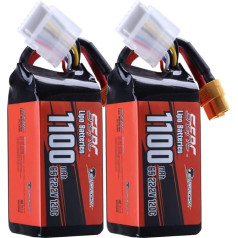 SUNPADOW 2 pakuotės 6S 22.2V Lipo baterija 1100mAh 120C minkšta pakuotė su XT60 kištuku, skirta RC FPV sraigtasparniui, lėktuvui, dronui, kvadrokopteriui, lenktynių hobiui