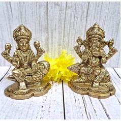 Purpledip Ganesha Laxmi pele un pūce statue komplekts misiņa Vintage Lucky Charm 12151