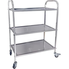 MOOTACO Serving Trolley 3 Shelves Kitchen Trolley Transport Trolley Stainless Steel with 4 Wheels (2 x Brakeable) (62.5 x 31 x 81 cm)