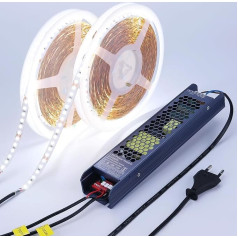 BENLUN LED lente 20 m (10 m x 2), 6000 K Cool White Super Bright 27000 lm 300 W LED lente, pašlīmējoša LED lente ar AC 220 V līdz DC 24 V pārslēdzamu barošanas avotu guļamistabai, veikalam