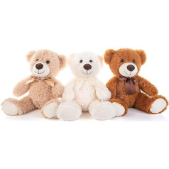 MorisMos 3 Packs Teddy Bear Pildītas rotaļlietas Pliush - Cute Plush Toy in 3 Teddy Bears - 3 gabali mazo lācīšu pildītas rotaļlietas - 34cm augstums (balta, gaiši brūna, tumši brūna)