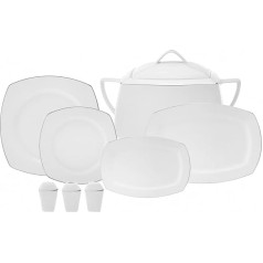 Karaca Chiara Creme 60 gab. porcelāna trauku komplekts 12 personām, porcelāns, servējuma šķīvji, vakariņu šķīvji, kūku šķīvji, moderns un elegants dizains