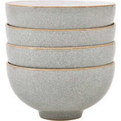 Denby Elements gaiši pelēks rīsu trauku komplekts, 4 bļodas, trauku mazgājamā mašīnā un mikroviļņu krāsnī, trauki, 480 ml, 13 cm, gaiši pelēks, balts keramikas trauks, izturīgs pret šķembām un plaisām