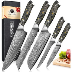 Home Drošība 5 gabalu damaskas nažu komplekts - profesionāls ar rokām kaltu nažu komplekts ar 12,4-20 cm asmeni - damaskas nažu komplekts ar virtuves nazi, Santoku nazi utt. - Dārzeņu nažu komplekts 67 slāņu VG-10 damaska nažu komplekts