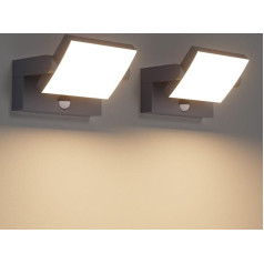 Klighten Pack of 2 24 W āra sienas lampas ar kustības sensoru IP65 Sienas gaisma Āra iekštelpu sienas lampa ar grozāmu LED paneli, āra gaisma terases ieejai, antracīts, silti balta 3000 K