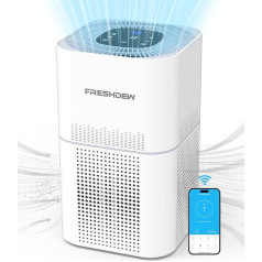 FRESHDEW Wi-Fi gaisa attīrītājs alerģiju slimniekiem, CADR 300 m³/h 100 m² smēķētāju istabai, 4 līmeņu gaisa filtrs spēj aizturēt 99,97 % putekļu smakas pelējumu, digitālā gaisa kvalitāte, viedais HEPA gaisa attīrītājs