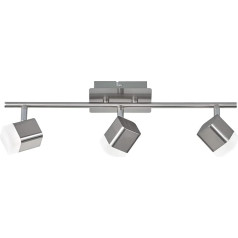 Reality Leuchten LED Deckenleuchte Roubaix R82153107, Metall, Nickel matt, Acryl weiß, 3 x 4 Watt, Balken 3-flammig Nickel matt