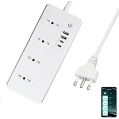 16A viedā Wi-Fi rozete, USB/Type-C1 18 W un Type-C2 20 W, balss vadība, saderīga ar Alexa un Google Home, tālvadības pults, izmantojot Smart Life/Tuya lietotni, iepriekš noteikts laiks