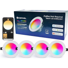 Smart ZigBee LED iebūvēts starmešu apgaismojums RGBWW saderīgs ar Hub Bridge Echo Plus, APP/Alexa balss vadība, dimmable RGB CCT Warm White Cool White ZigBee Downlight