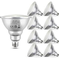 Unikcst Pack of 8 18 W E27 LED spuldzes Warm White 3000 K PAR38 Reflector Spotlight 230 V Flood Light Enerģijas taupīšanas spuldze aizstāj halogēno spuldzi 180 W, nav dimmable