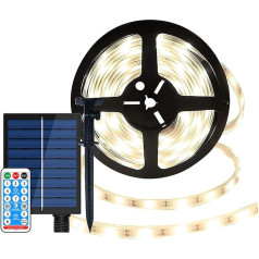 DINOWIN Solar LED Strip 10 m 240 LED ūdensizturīga elastīga LED sloksne 8 režīmi LED lentes pasaku gaismas ar tālvadības pulti Āra LED lentes dekorēšanai pusei Ziemassvētki (silti balta)