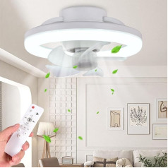 OKYUK Ventilatora griestu gaisma, LED ligzdas, ventilatora gaisma, griestu ventilators ar lampu, tālvadības pults, kluss, aptumšojams, pagriežams 360 grādu leņķī, piemērots viesistabai, guļamistabai, virtuvei