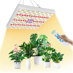 Augu lampa, Augu lampa 225 LED augu lampa LED pilna spektra, 50 W (600 W ekvivalents) UV-IR attālināti vadāma augu gaisma, 4/8/12H taimera pilna spektra augu gaisma, 10 līmeņu aptumšošanas LED augu lampa