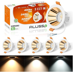 ALUSSO iegremdējami LED prožektori ar dimmēšanu 6 W, 540 lm pret atspīdumiem, LED griestu prožektori, 3000 K silti balta, 4000 K, neitrāli balta, 6500 K vēsā baltā, balti zelta LED prožektori, 230 V priekš