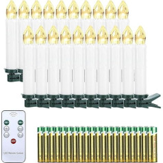 EXTSUD Ziemassvētku LED sveces ar tālvadības pulti, 20 Ziemassvētku eglīšu sveces, Ziemassvētku eglīšu sveces, ar gatavu liesmu, Ziemassvētku sveces, Helovīna sveces, ar baterijām darbināmas Ziemassvētkiem