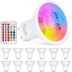 ChangM LED GU10 lampa RGB + silti balta krāsa mainās punkta gaisma 6 W, 540 LM, regulējama ar tālvadības pulti 50 W halogēna spuldzes ekvivalents (12 gab.)