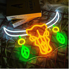 NOXET Bull Skull Light Sign Cow Head Neon Dekoratīvs krāsains LED signāls Personalizēts ar USB Cow Neon Light for Wall Decor Art Sienas zīme Neon Lights for Bedroom Living Room Bar Party Playroom