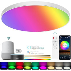 HWCX-LICHT LED griestu gaisma RGB krāsu maiņa Alexa griestu gaisma Gudrā guļamistabas lampa WiFi guļamistabas lampa Dimmable tālvadības pults un lietotne ar balss vadību Istabas lampa Griestu apaļa, balta, diametrs 30