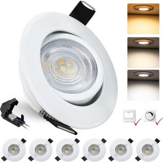 BOYIR LED iegremdējamais prožektors 230 V, 5 W 500 LM LED prožektori 3000/4000/6000 K, griestu prožektori, IP44, vannas istabas iegremdējamie gaismekļi, grozāmie LED iegremdējamie prožektori, 68 mm, balts, komplekts