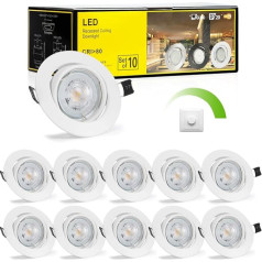 Bojim LED iegremdējamais prožektors, 230 V, 10x 5 W LED Spot White Gu10, nepārtraukti dimmējams, vēss, balts, 4000 K, 470 LM, CRI>80, griestu caurums 68-80 mm, IP20, iegremdējamais prožektors