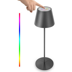 Dimmable LED akumulatora galda lampa āra bezvadu bezvadu pieskāriena IP54 RGB galda lampa uzlādējama metāla akumulatora galda lampa guļamistabai, darbam, bāra, restorāna dekorēšanai (melna)