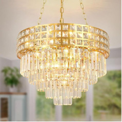 KUNYEEE Modern Crystal Pendant Light Zelta lustra, apaļa kristāla piekaramā gaisma, piekaramā lampa viesistabai, ēdamistabai, guļamistabai, restorānam, E14 x 11, diametrs 55 cm