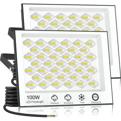 papasbox 2 100 W LED prožektori, āra prožektori, 6500 K, vēsā baltā krāsā, IP66 ūdensizturīgs prožektors dārzam, garāžai, sporta laukumam