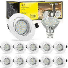 Bojim LED iegremdējamais prožektors, 230 V, balts, 10x LED Spot GU10, griestu prožektori, 68 mm, 2700 K, silti balts, 30° pagriežams, 82Ra, 6 W iegremdējamais apgaismojums = 54 W halogēna spuldze, IP20 iegremdējamais prožektors,