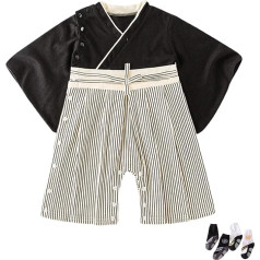 KRUIHAN Japāņu stils Baby Kimono Bodysuit Baby Girl Clothes Baby Romper Print Baby Pyjamas Baby Things, nāk ar diviem pāriem zeķu, Baby Boys' Black Onesie